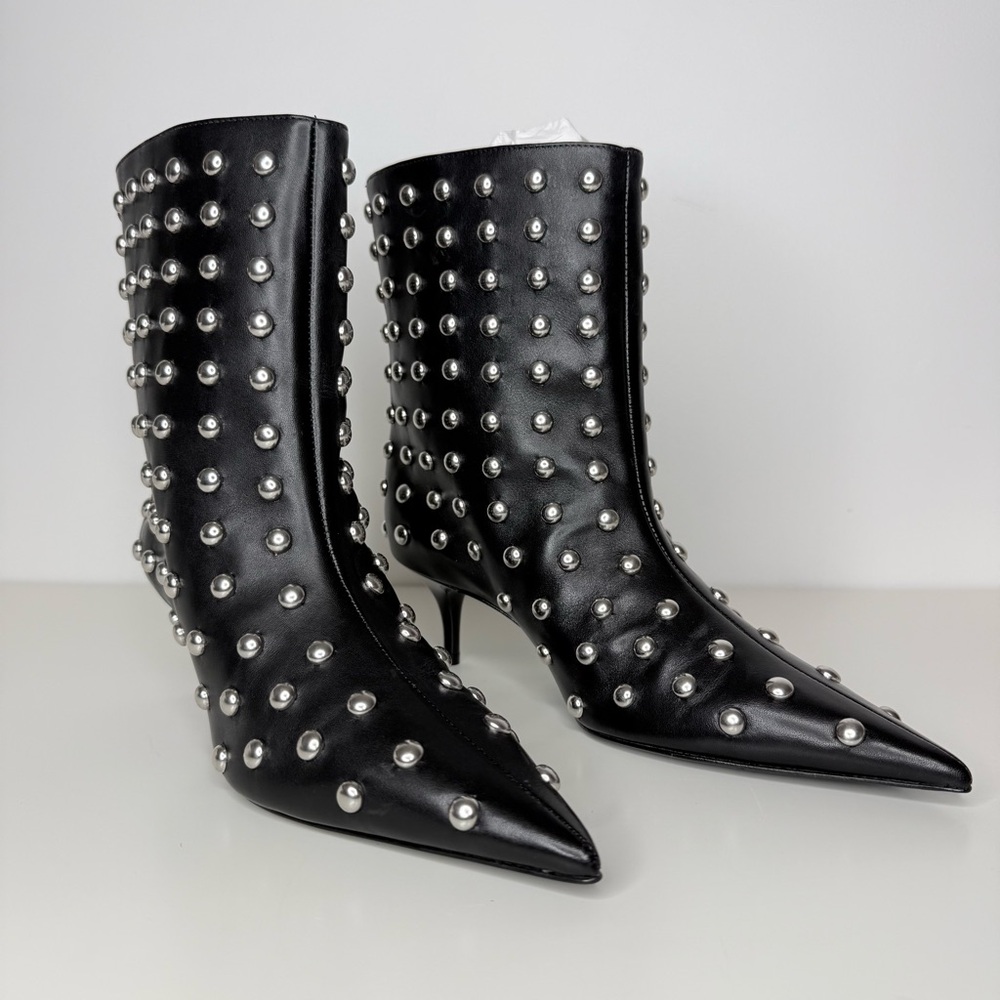 SCHUTZ Gail Black Studded Heeled Boots size 7.5 NWT